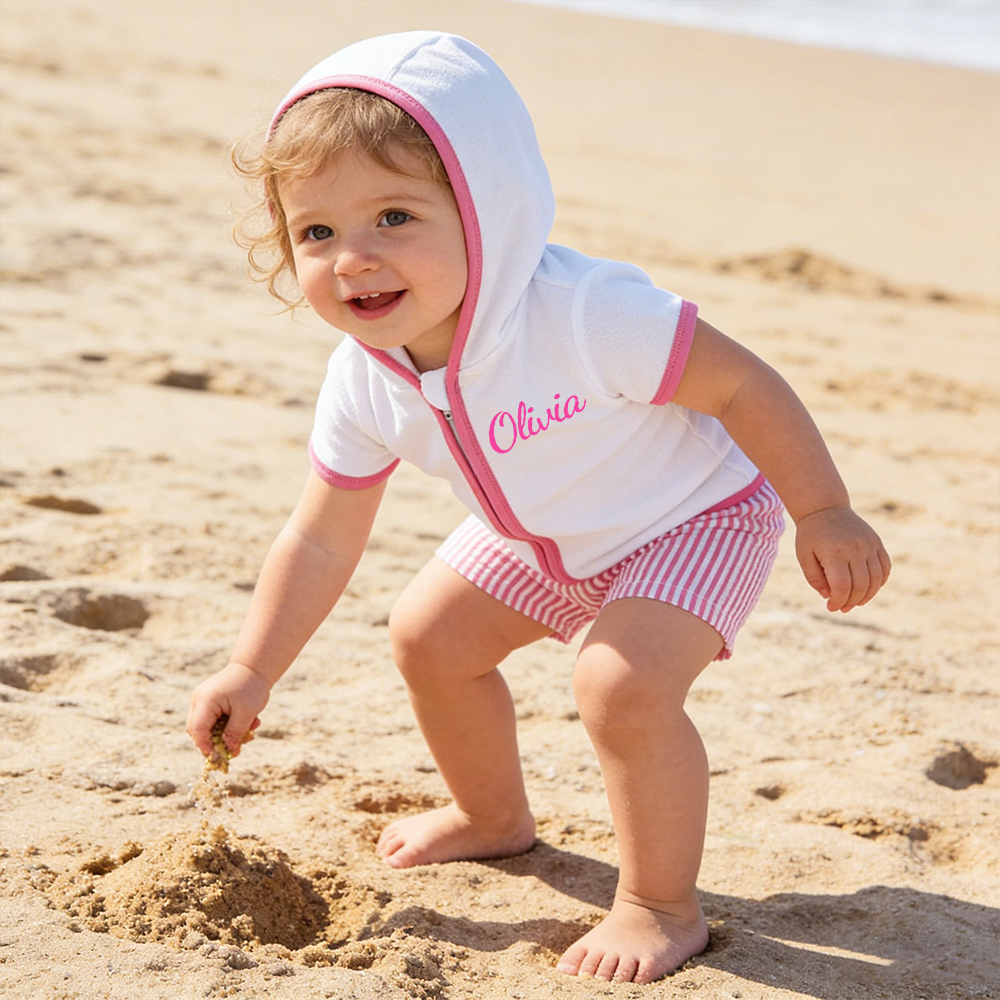 Personalized Kid Swim Cover up Hooded Robe Zippered Outfit | CWBaby459