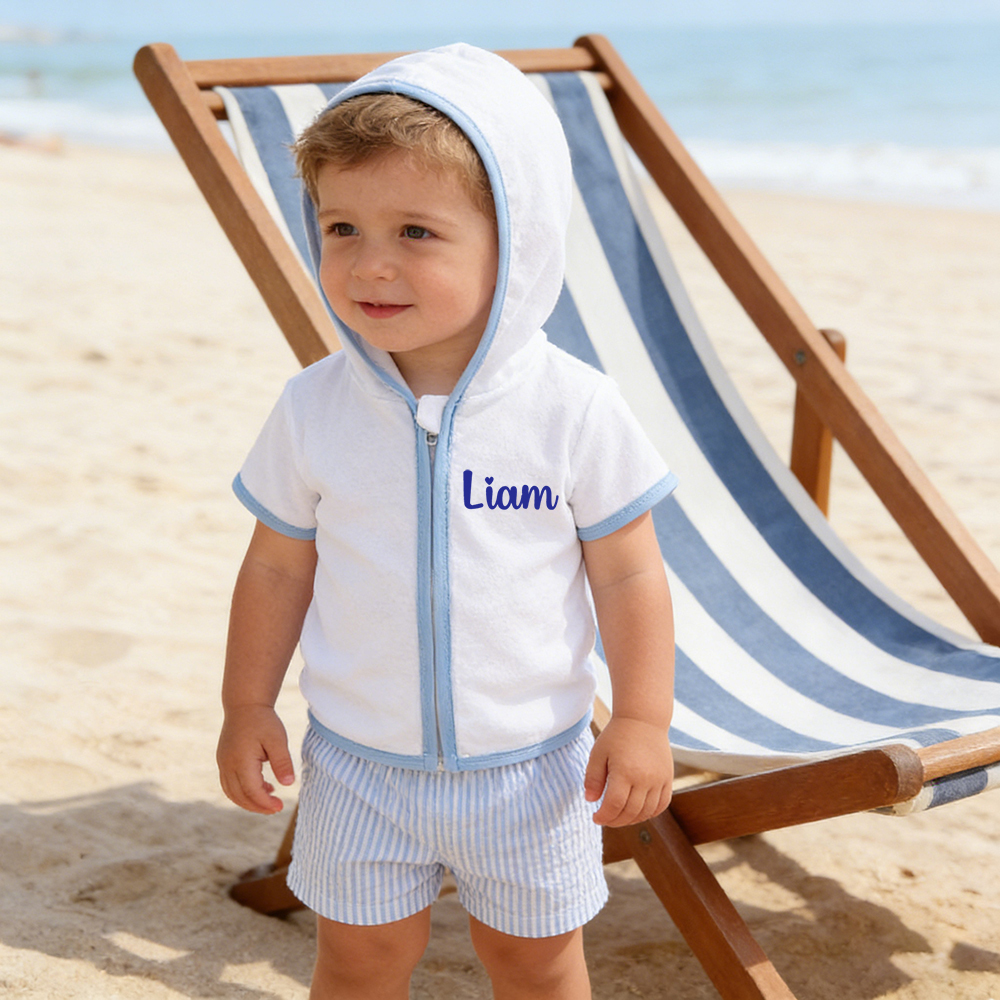 Personalized Kid Swim Cover up Hooded Robe Zippered Outfit | CWBaby459