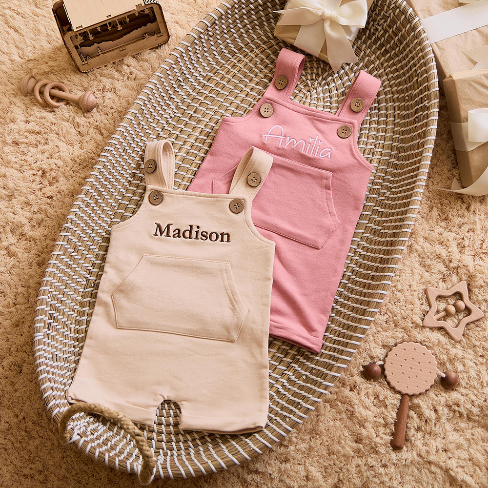 Personalized Embroidery Baby Suspenders Jumpsuit | CWBaby460
