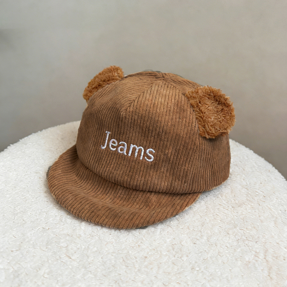 Personalized Embroidered Corduroy Bear Ears Baby Baseball Cap | HSKid84