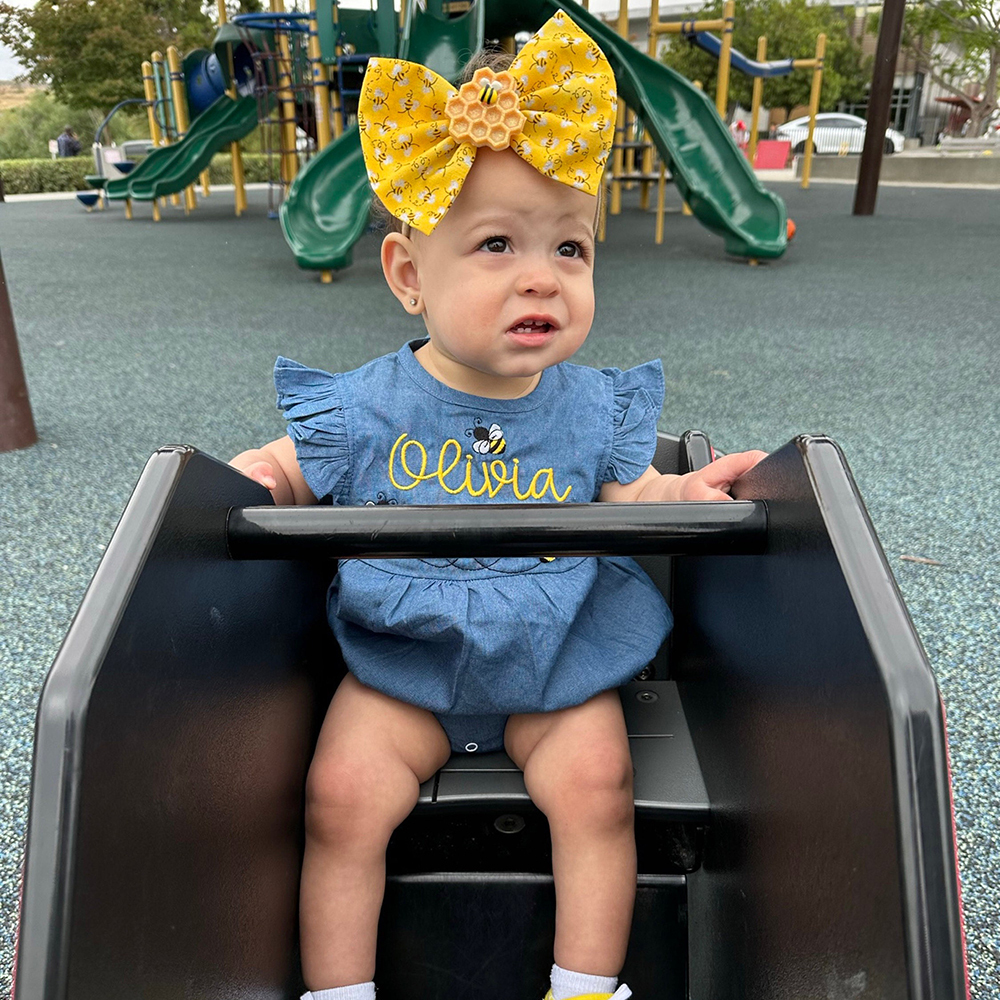 Personalized Baby Adorable BEE Denim Bubble Romper | CWBaby463