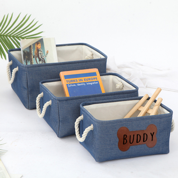 Personalized Leather Patch Pet Fabric Toy Basket | BKPet53