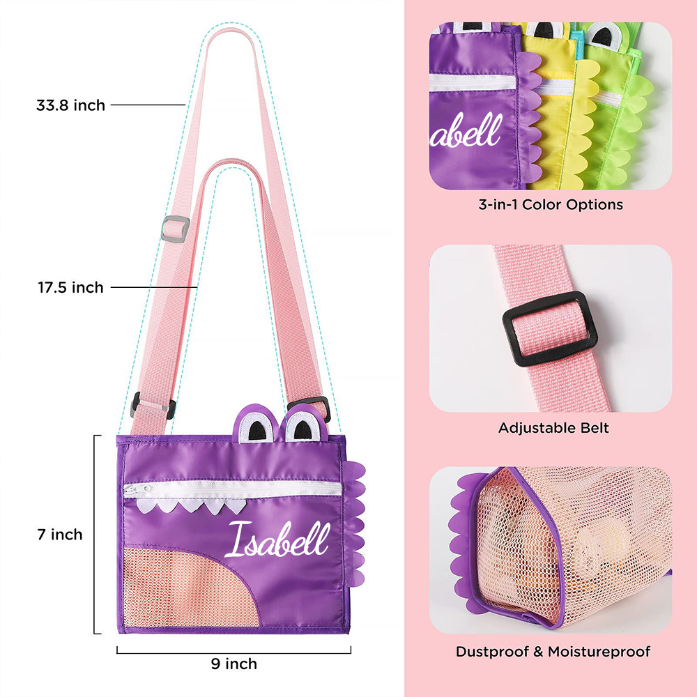 Personalized Kids Crocodile Seashell Zipper Mesh Beach Bag | CWBeach93