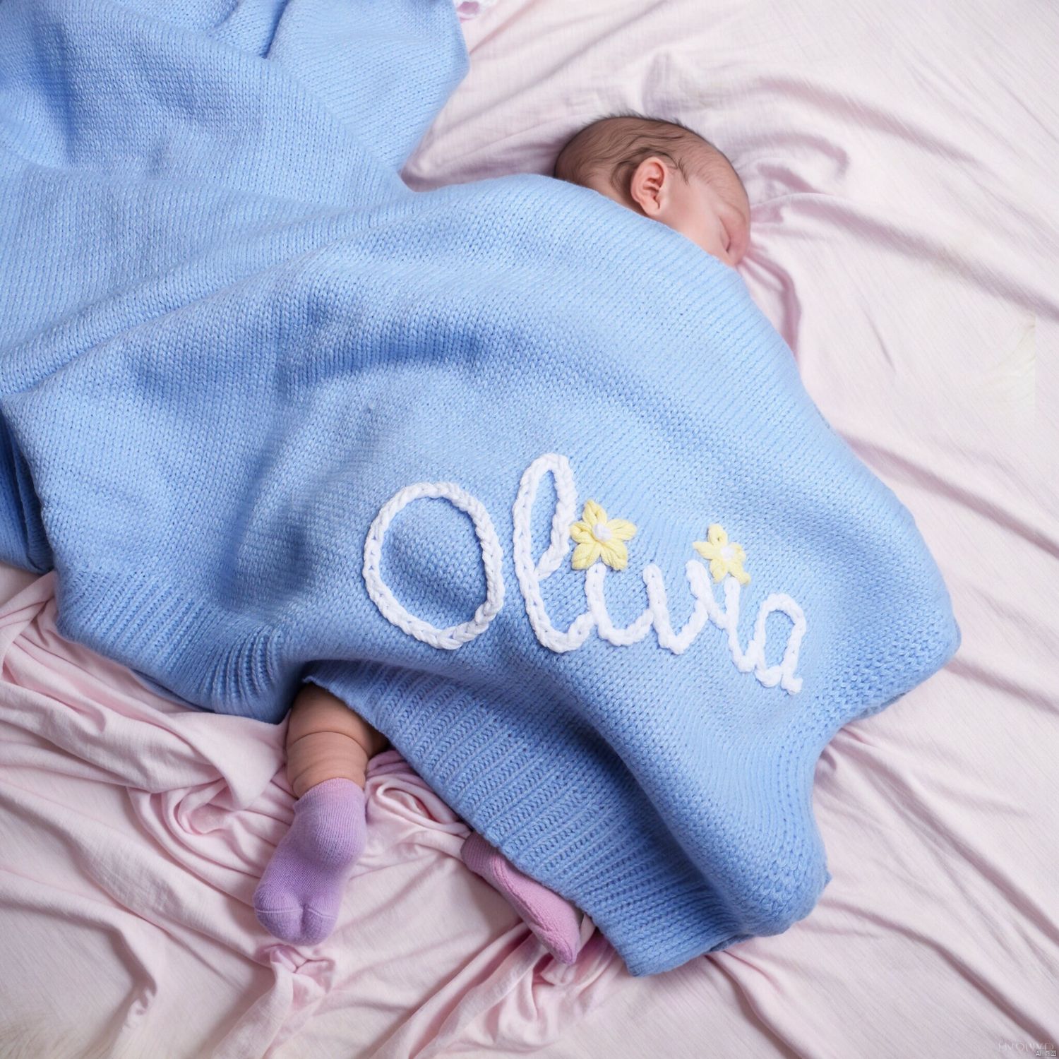 Personalized Hand Embroidered Knit Baby Blanket for Unique Gift | CWBaby52