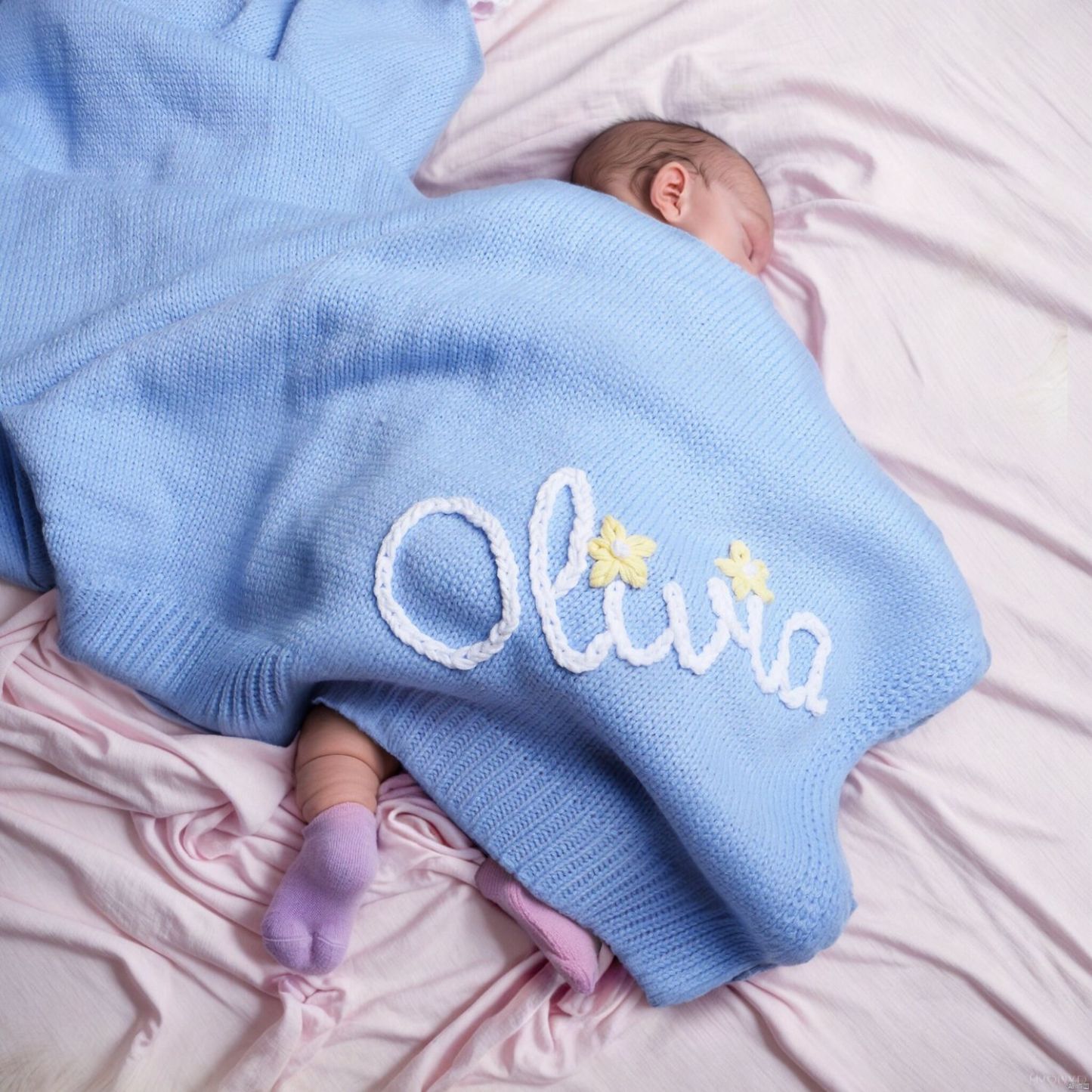 Personalized Hand Embroidered Knit Baby Blanket for Unique Gift | CWBaby52
