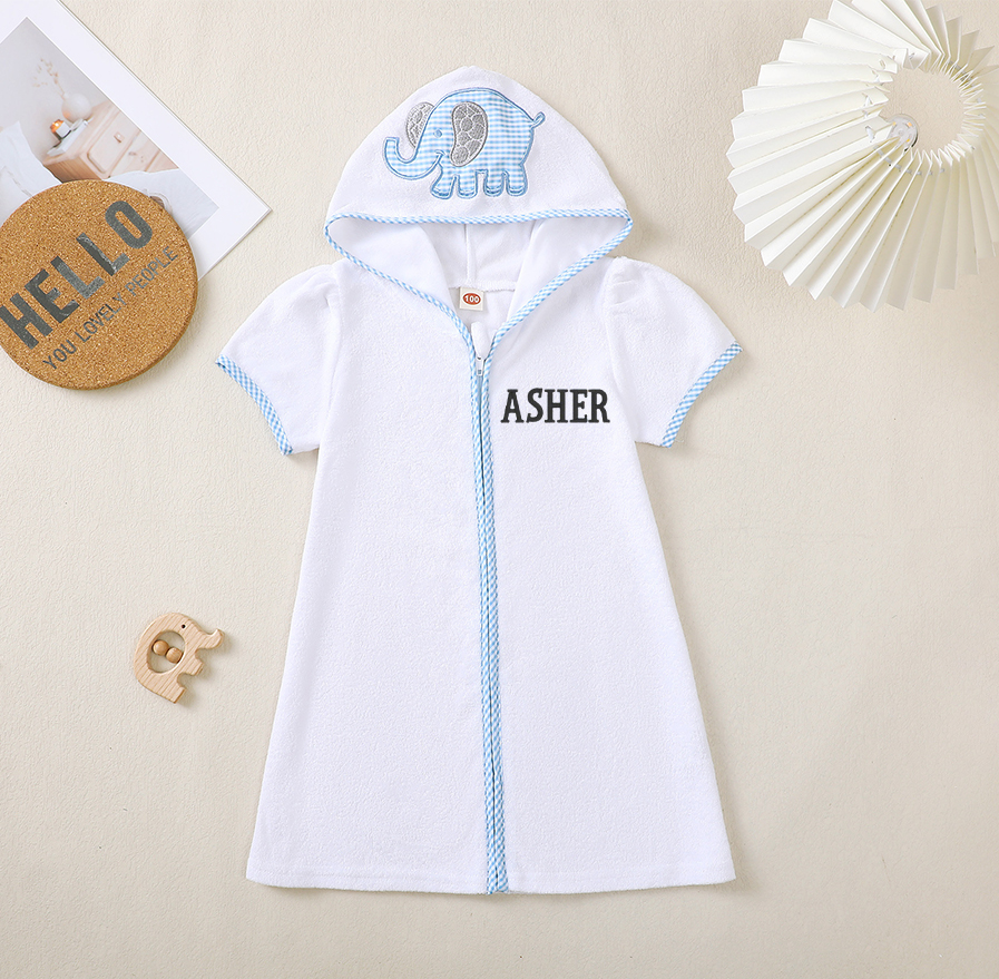 Personalized Kid Swim Cover up Hooded Robe Zippered Bath Towel | CWBaby465