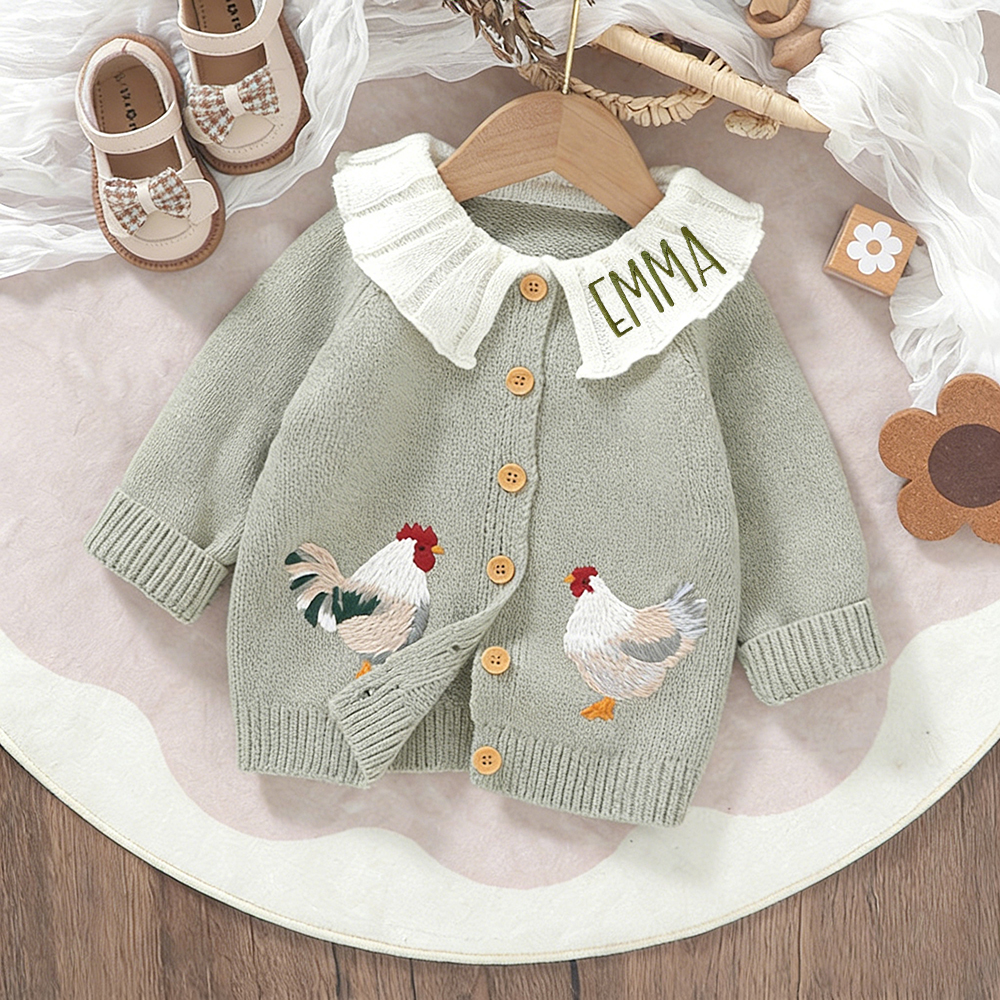 Personalized Embroidered Chicken Cardigan Sweater | CWBaby467