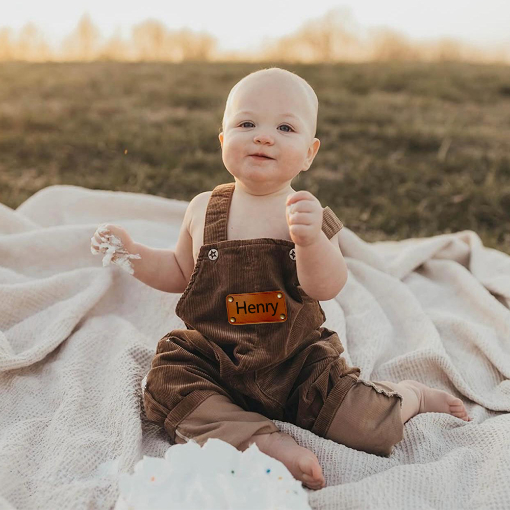 Personalized Leather Patch Corduroy Baby Suspenders Overalls | CWBaby468