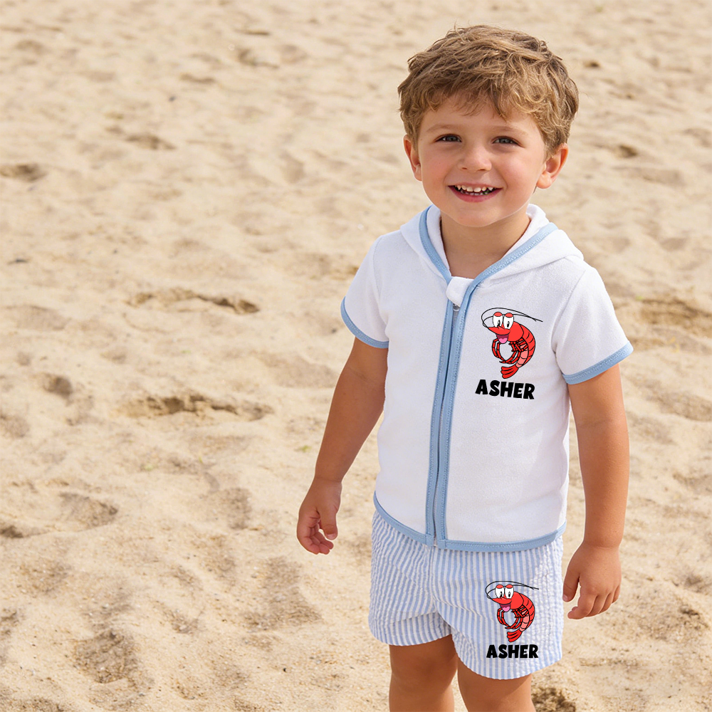 Personalized Kid Swim Cover up Hooded Robe Zippered Outfit | CWBaby45901