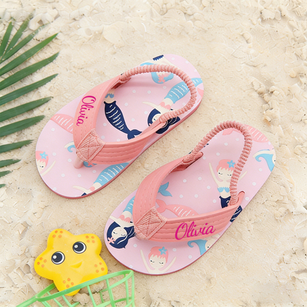 Personalized Kid summer Beach Flip Flops with Elastic Heel Strap | CWBaby474