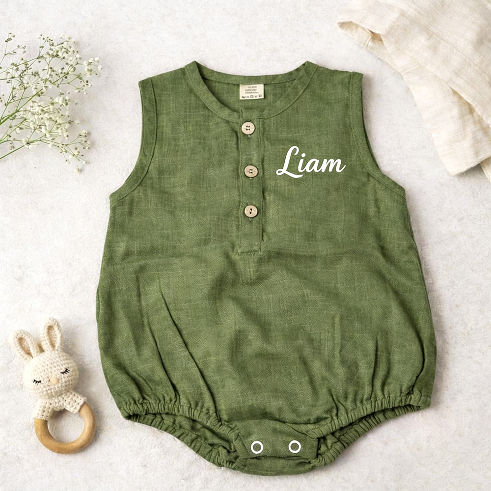 Personalized Baby Organic Linen Soft Romper | CWBaby477