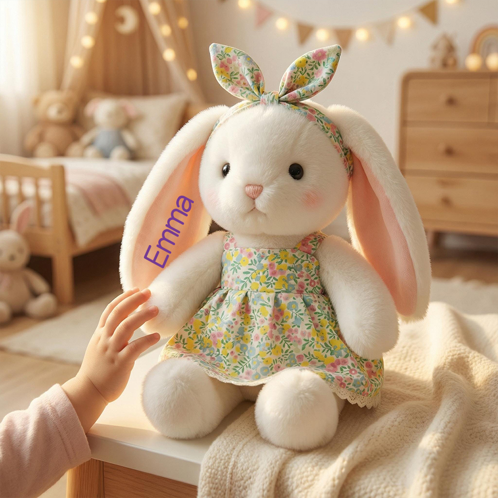 Personalized Floral Bunny Plush Huggable Toy | CWToy184