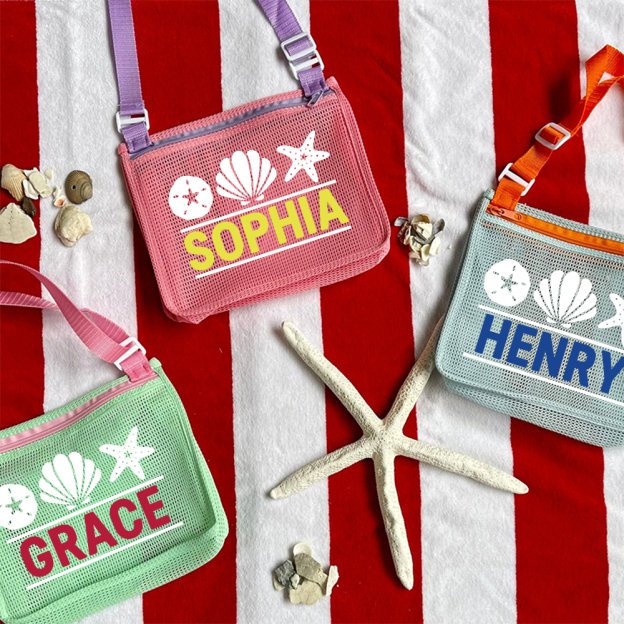 Personalized Seashell Zipper Mesh Beach Bag | CWBeach0102