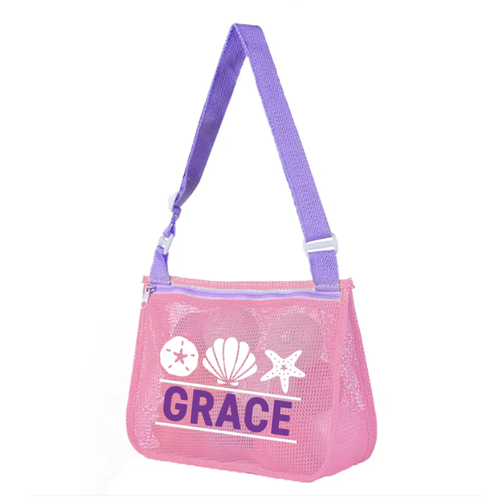 Personalized Seashell Zipper Mesh Beach Bag | CWBeach0102