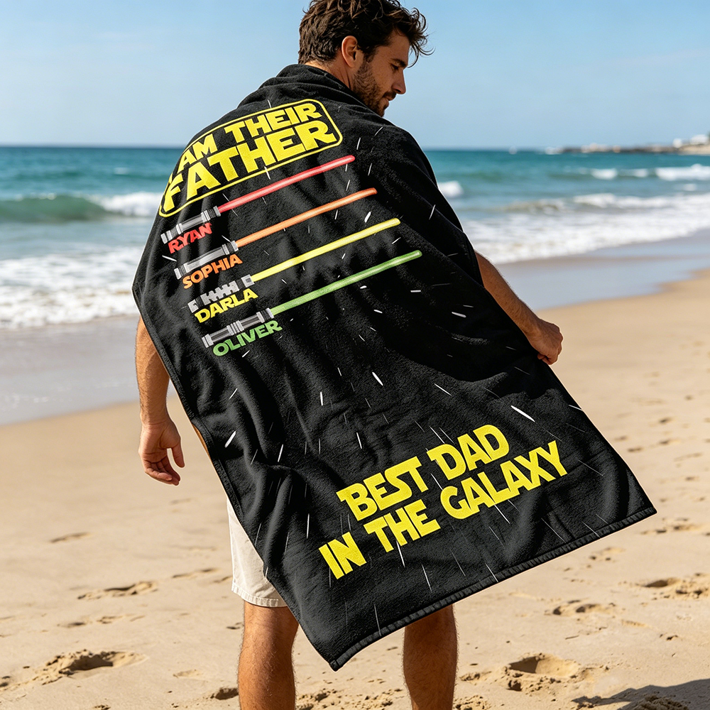 Personalized Best Dad in the Galaxy Towel for Summer & Beach | CWTowel196