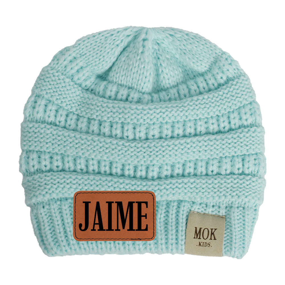 Personalized Leather Patch Kid Beanie for Comfort & Unique | HSKid29