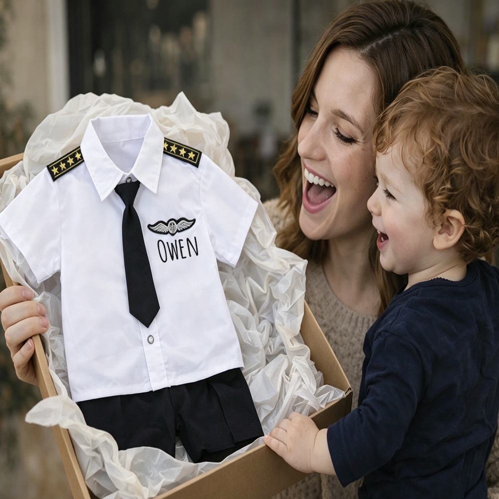 Personalized Baby Pilot Short-Sleeved Shirt and Shorts Set | CWBaby498