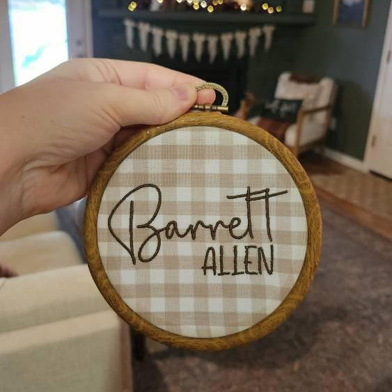 Personalized Hand Embroidery Baby Name Announcement Sign | CWBaby500