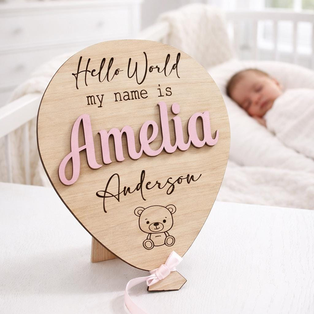 Personalized Baby Hello World Announcement Balloon Plaque | CWBaby501