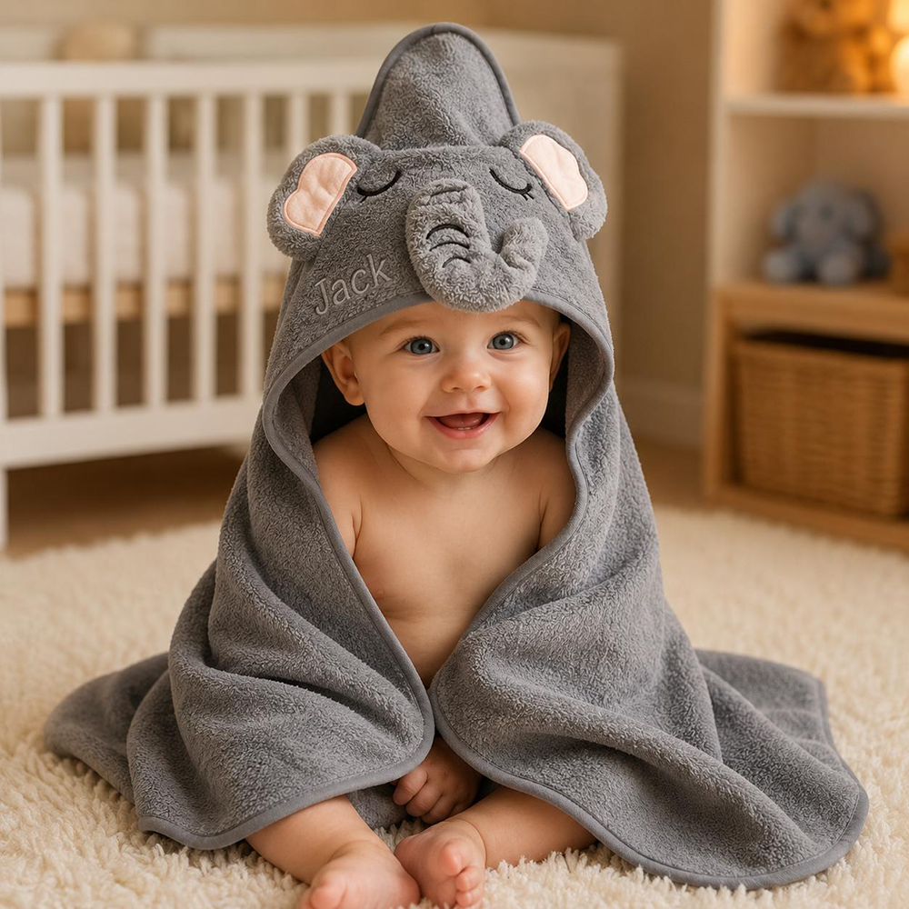Personalized Embroidered Baby Animal Hooded Towel  | CWBaby502