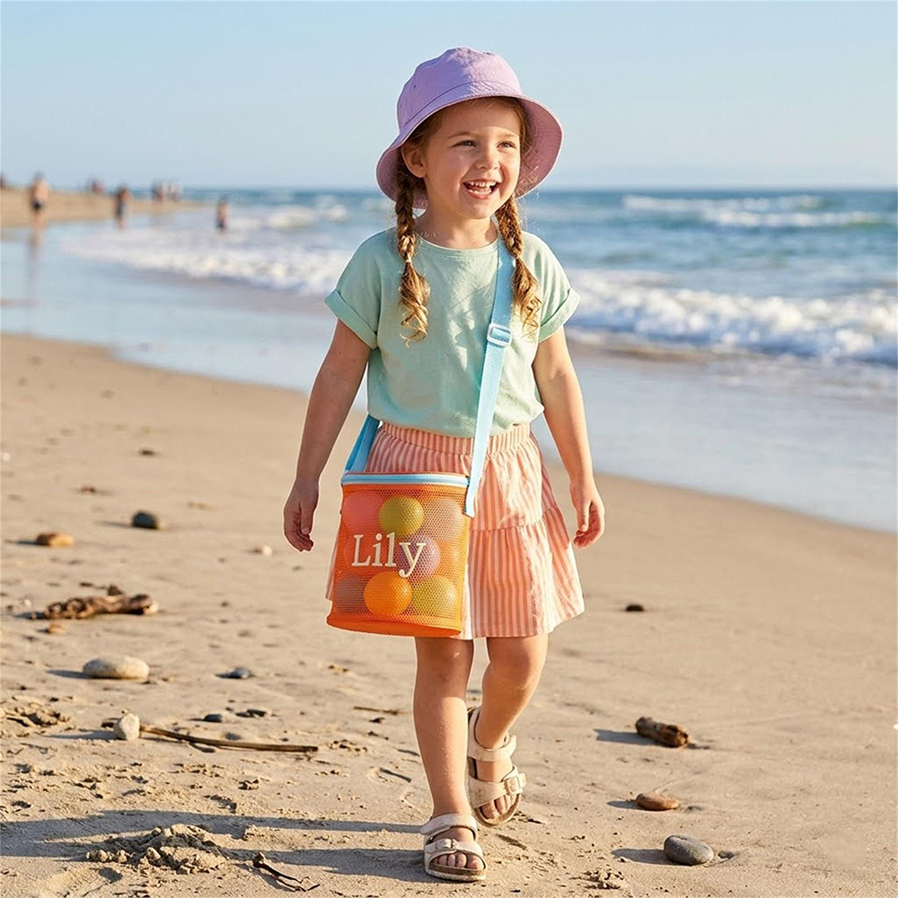 Personalized Embroidery Seashell Zipper Mesh Beach Bucket | CWBeach114