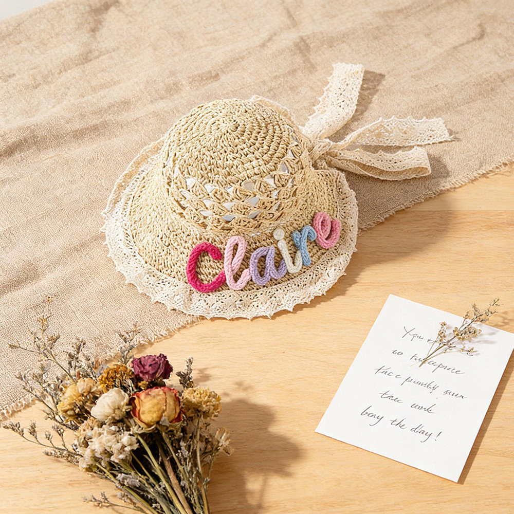 Personalized Hand Embroidered Crochet Straw Sun Hat | CWBeach248