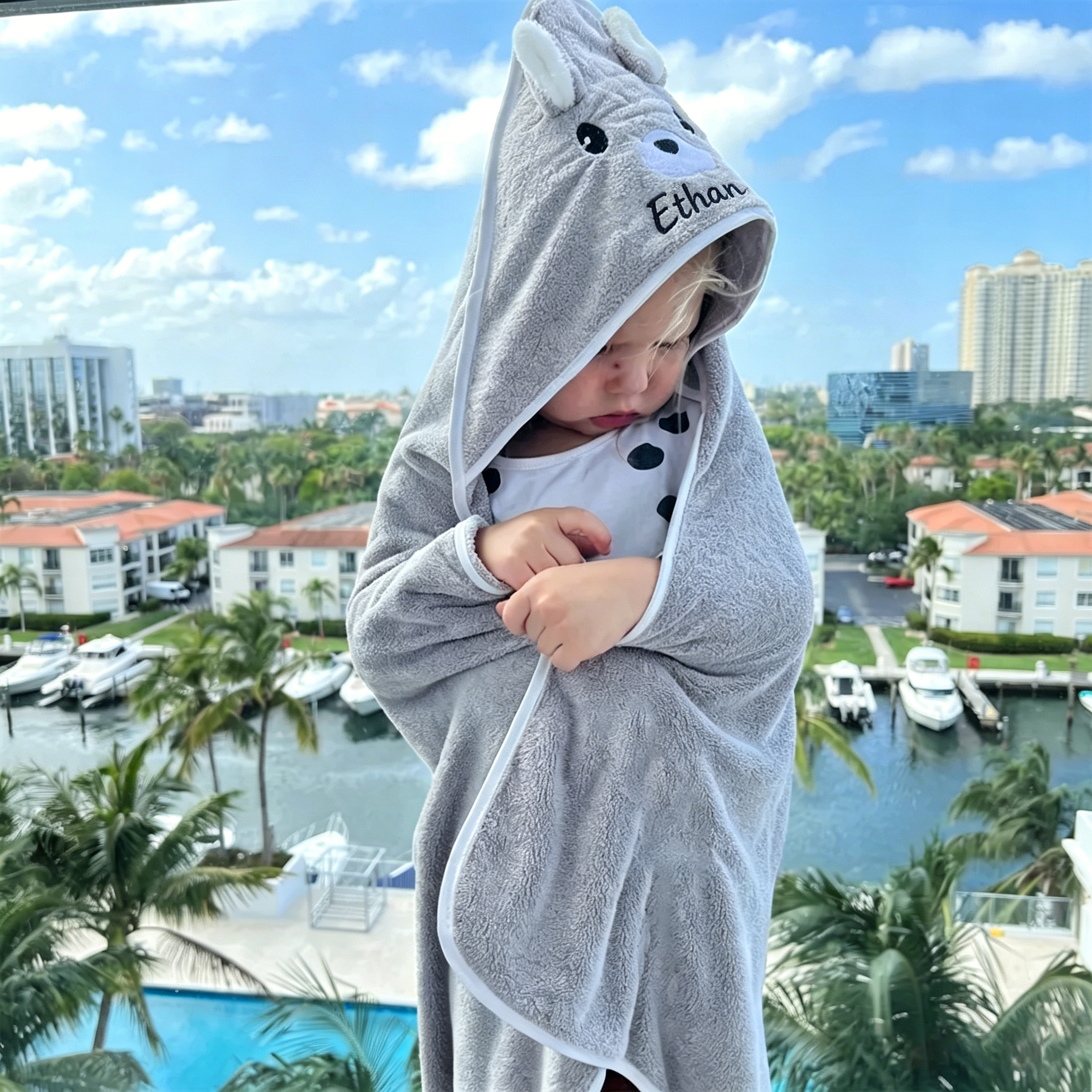 Personalized Embroidered Baby Animal Hooded Towel | CWBaby502