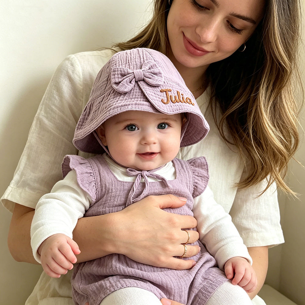Personalized Hand Embroidered Baby Summer Bow Hat | CWBeach247