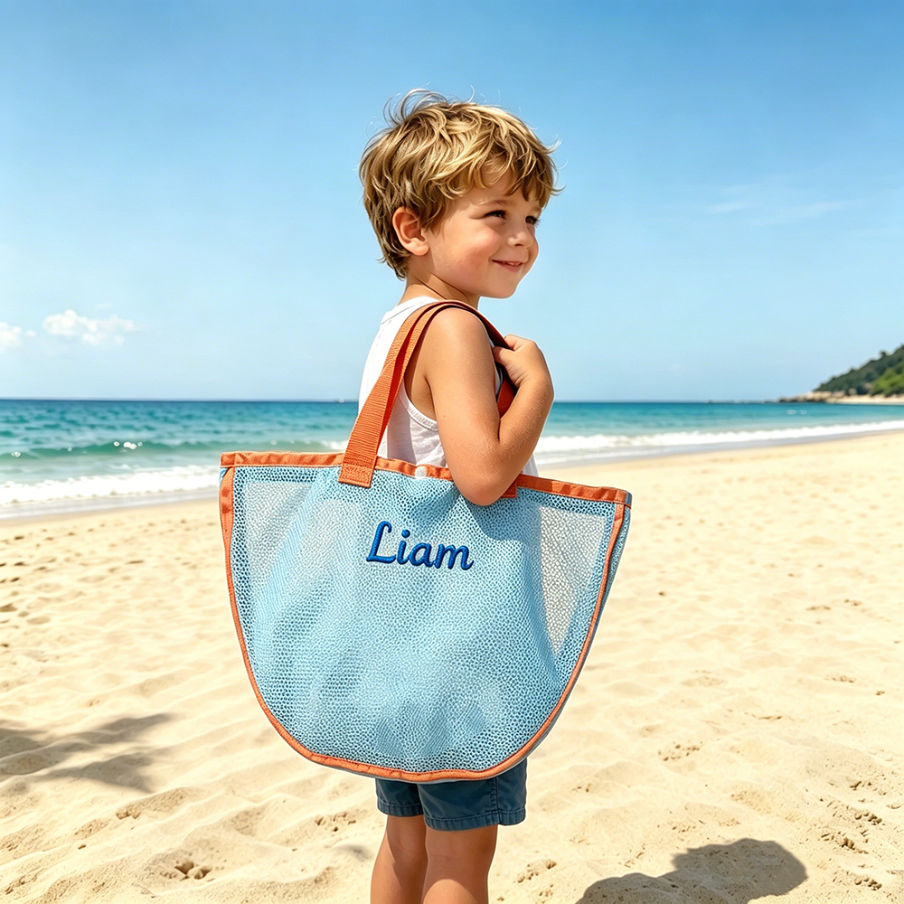 Personalized Embroidered Seashell Zipper Mesh Beach Bag | CWBeach249