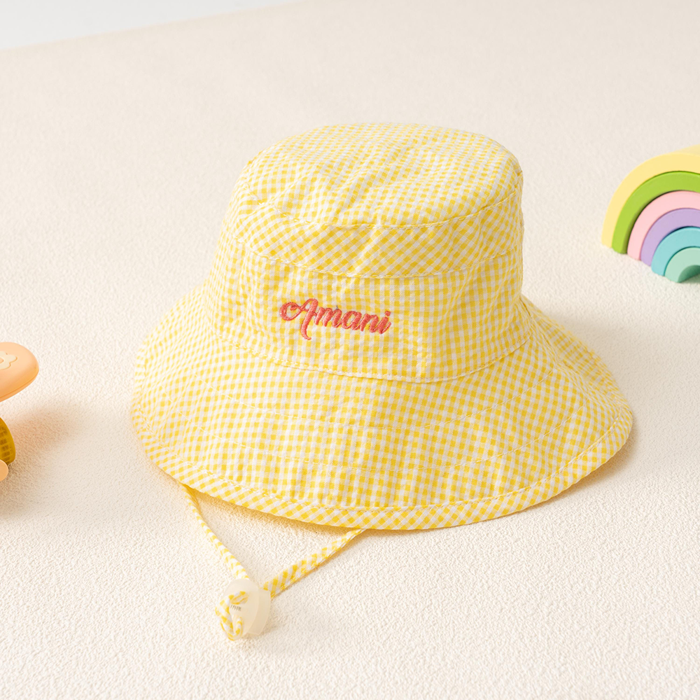 Personalized Embroidery Colourful Gingham Kids Bucket Hat | CWBeach250