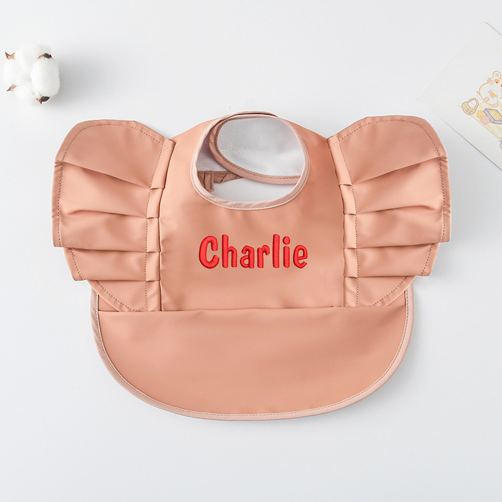 Personalised Embroidery Baby Ruffle Waterproof Color Bib  | CWBaby62
