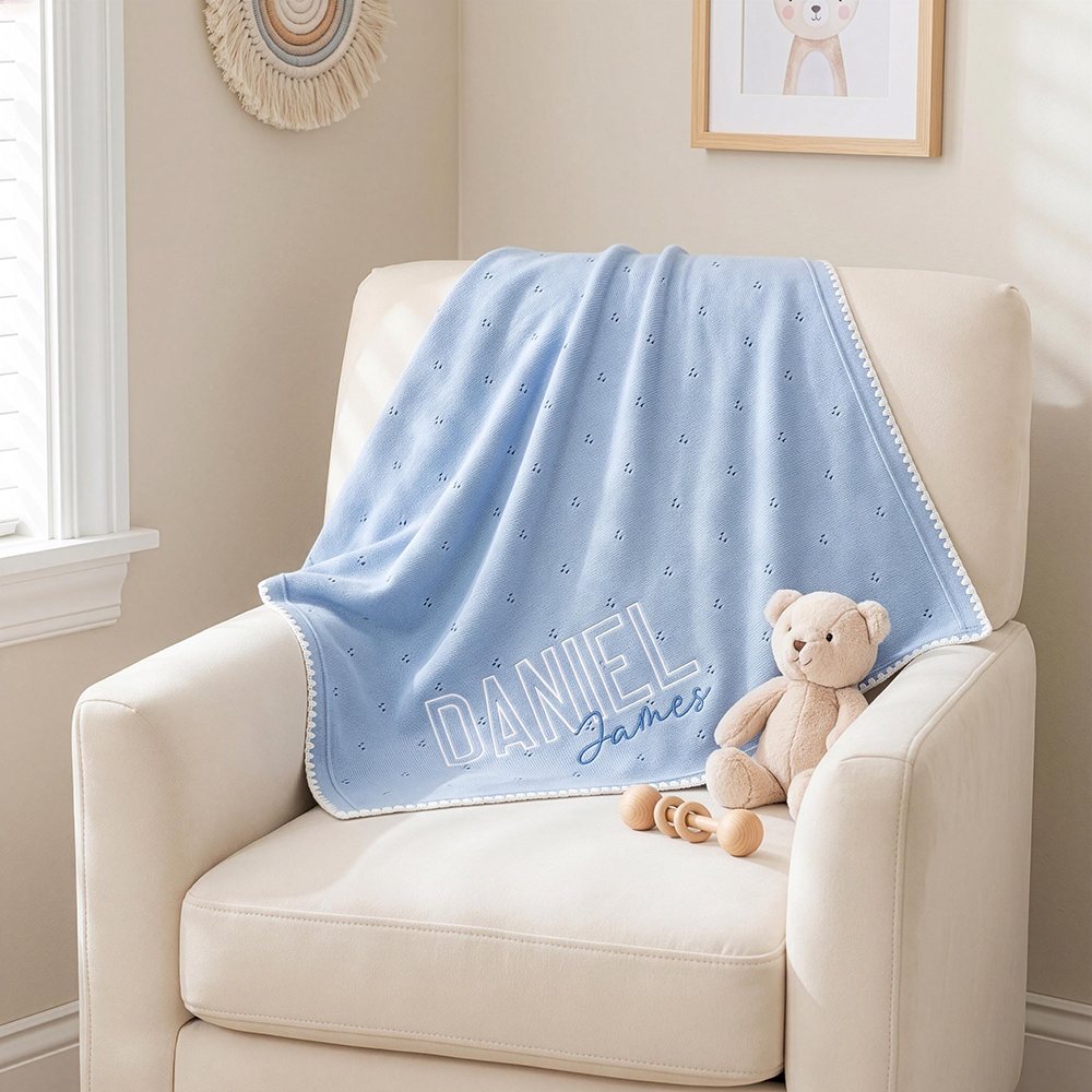 Personalized Embroidered Soft Pointelle Knit Baby Blanket | CWBaby504