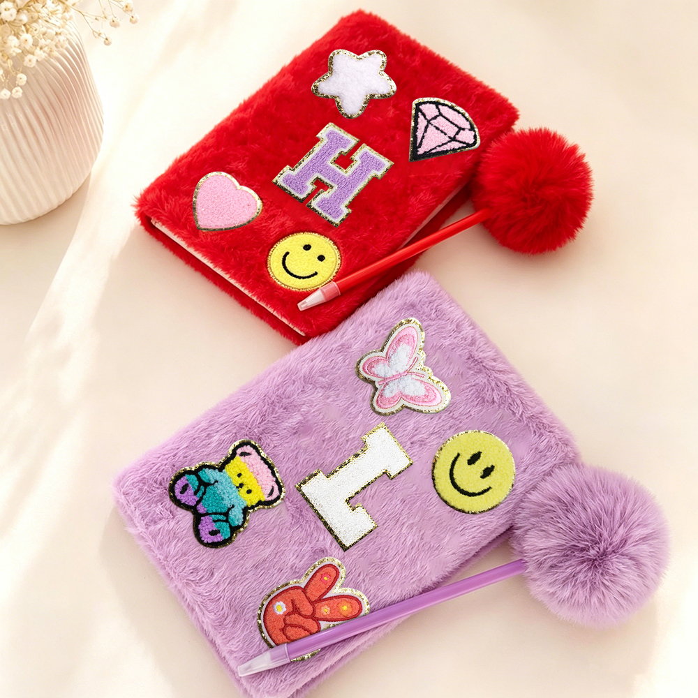 Personalized Hand Embroidery Fluffy Journal with Pom Pom Pen | CWGift75