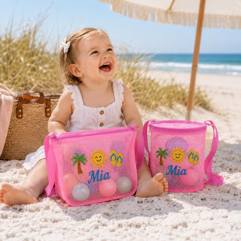 Personalized Embroidered Kids Mesh Beach Bag Set | CWBeach251