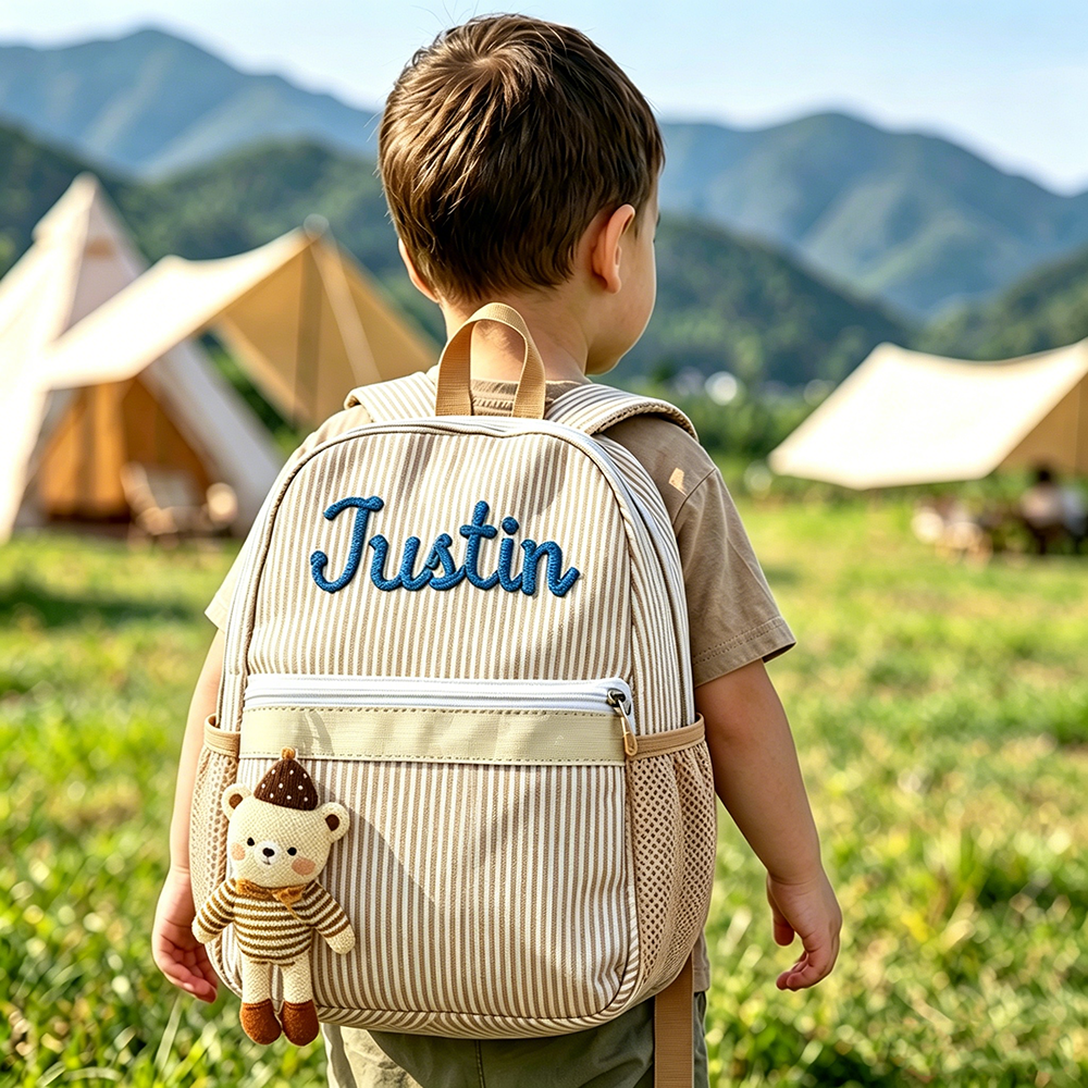 Personalized Kids Stripe Seersucker School Backpack | CWPack369