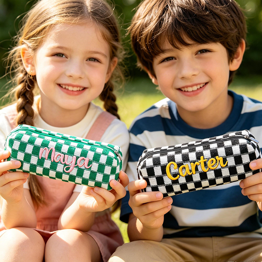 Personalized Embroidered Kids Colorful Gingham Pencil Case | CWPack372