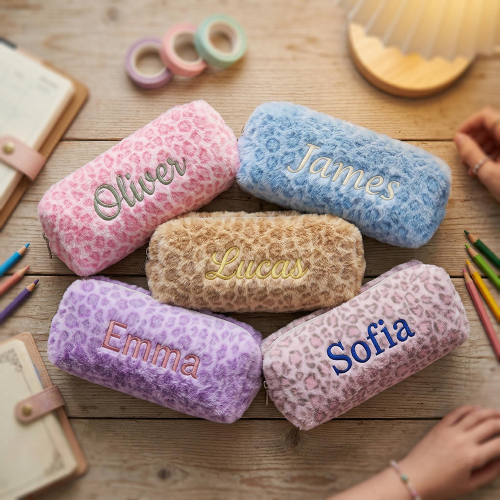 Personalized Embroidered Kids Soft Leopard Pencil Pouch | CWPack376