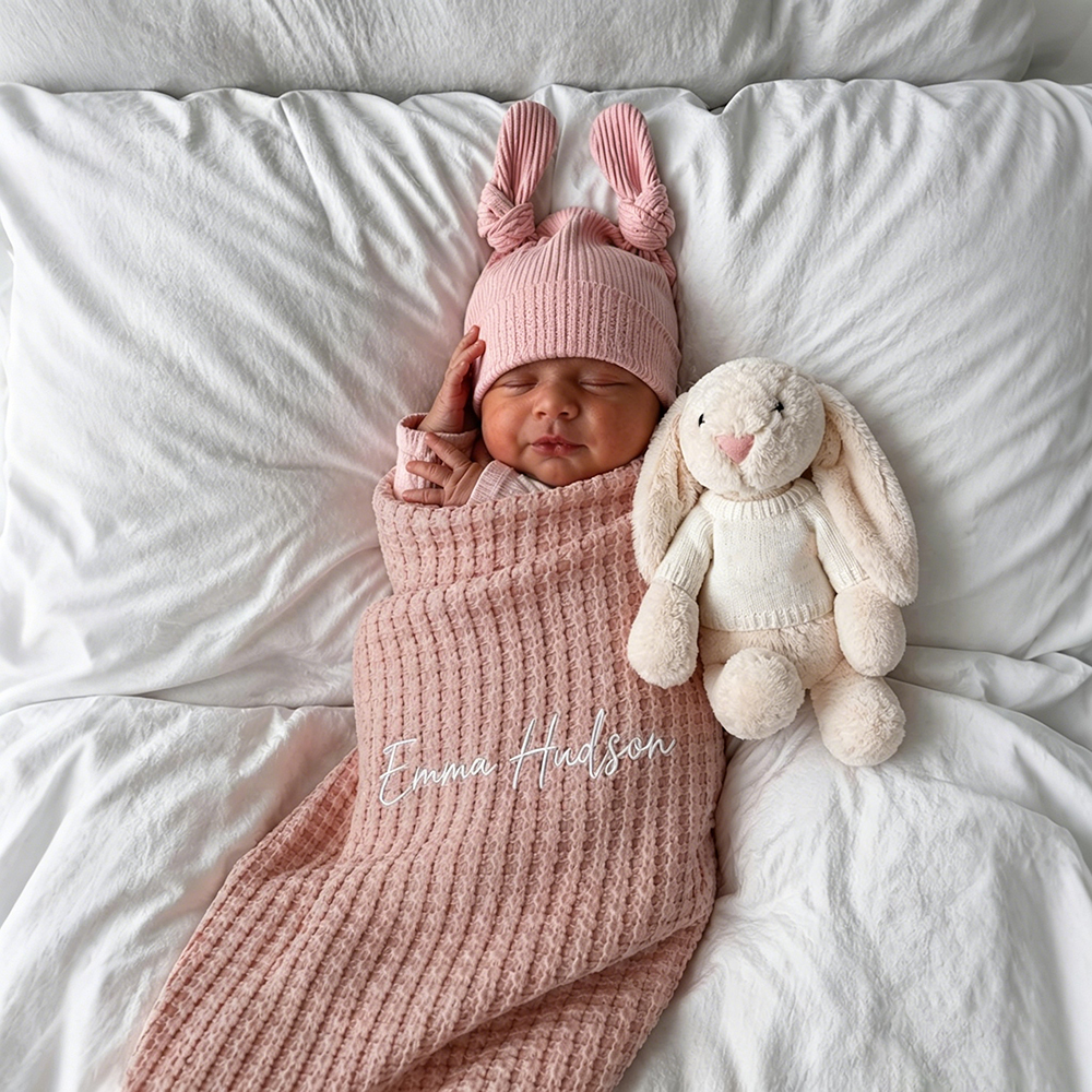 Personalized Embroidered Baby Waffle Cotton Blanket | CWBaby508