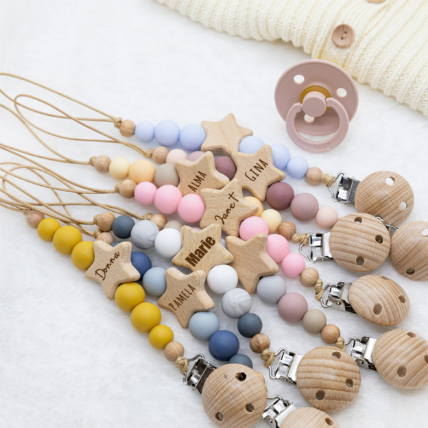 Personalized Baby Pacifier Star Color Bead Clip | CWBaby64