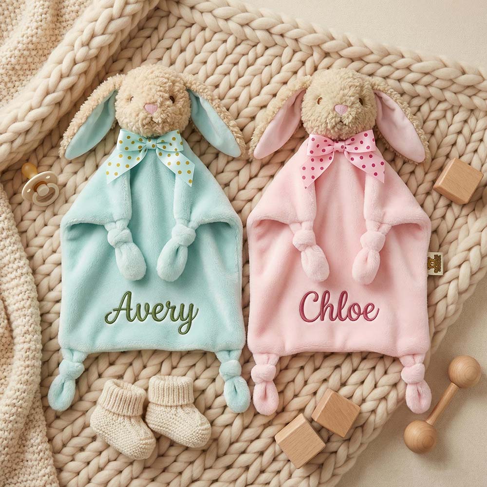 Personalized Embroidered Cute Animal Baby Security Blanket | CWToy199