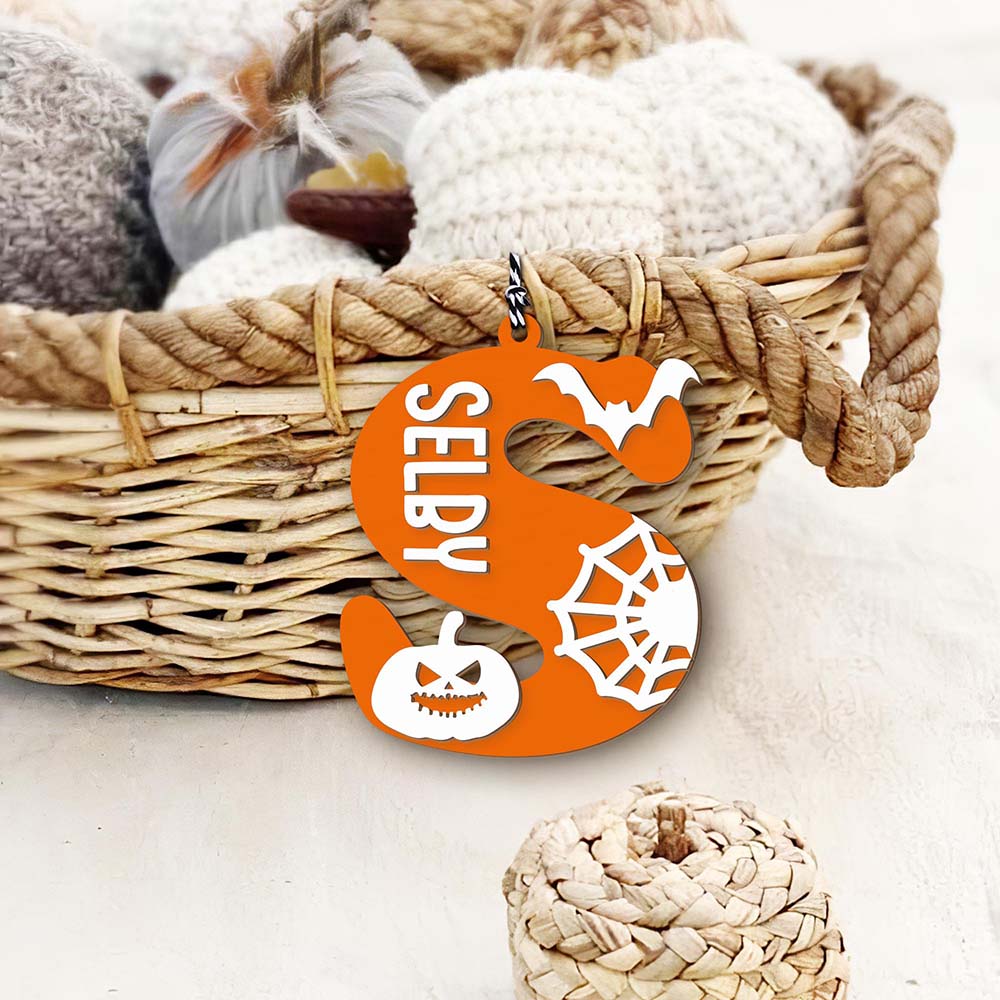 Personalized Halloween Retro Initial Name Tag | CWHalloween79