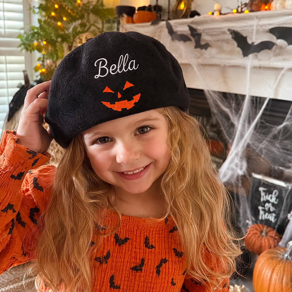 Personalized Embroidery Adjustable Halloween Pumpkin Beret | CWHalloween115