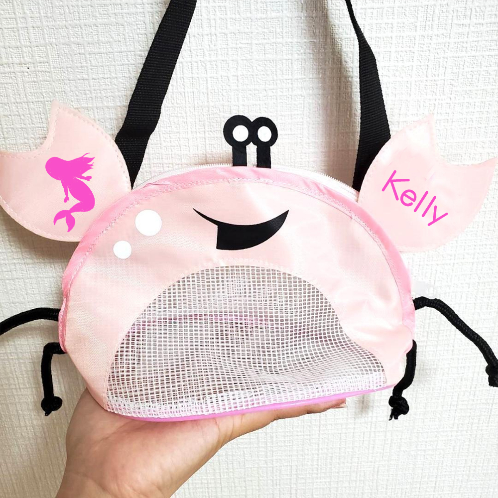 Personalized Crab Seashell Zipper Mesh Beach Bag | CWBeach111