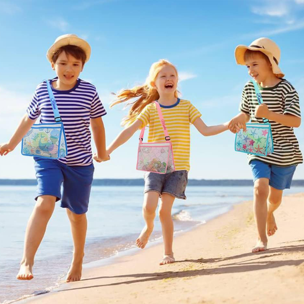 Personalized Embroidery Seashell Zipper Mesh Beach Bag | CWBeach112