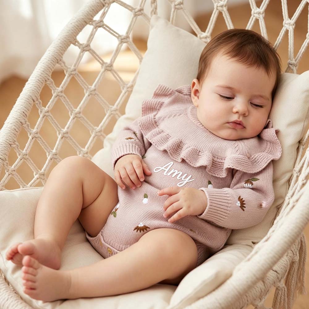 Personalized Embroidered Baby Knit Ruffle Romper | CWBaby519