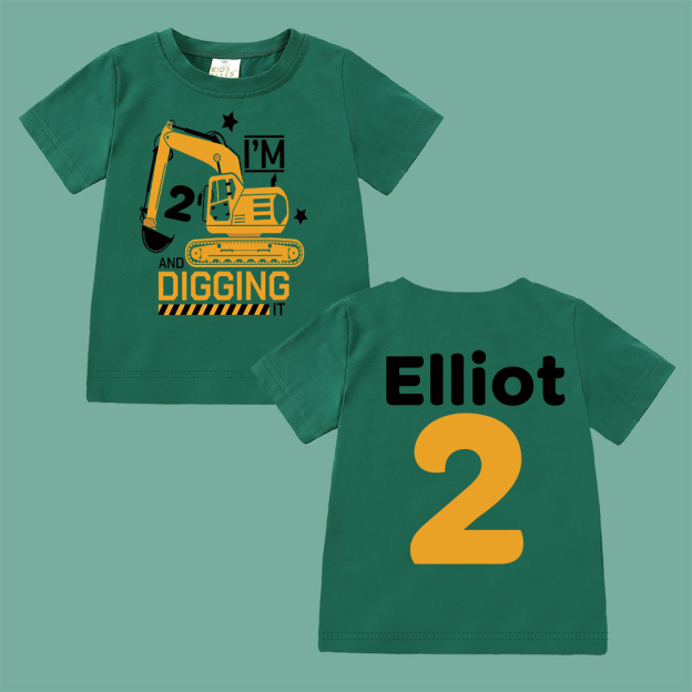 Personalized Construction Digging It Truck Birthday T-Shirt | inBirth26