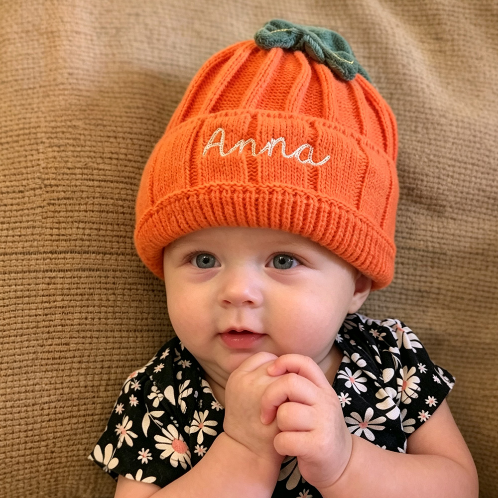 Personalized Embroidered Pumpkin Wool Beanie | CWHalloween126