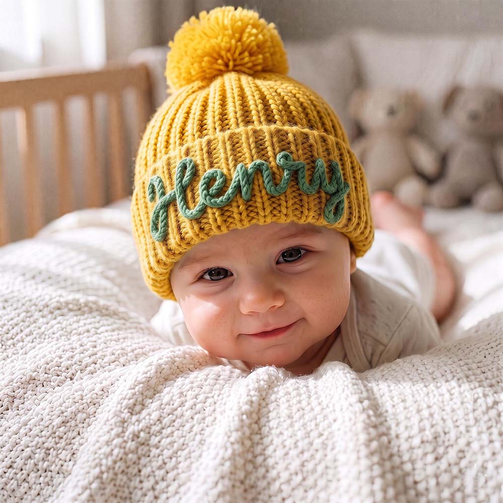 Personalized Hand Embroidery Pom Pom Beanie| HSKid44