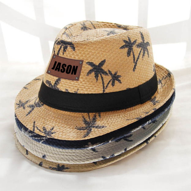 Personalized Summer Leather Patch Straw Hat for Comfort & Unique | CWBeach105