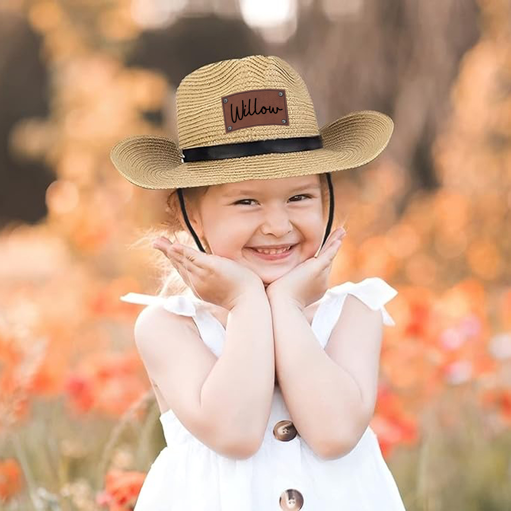 Personalized Leather Patch Cowboy Straw Hat | CWBeach106